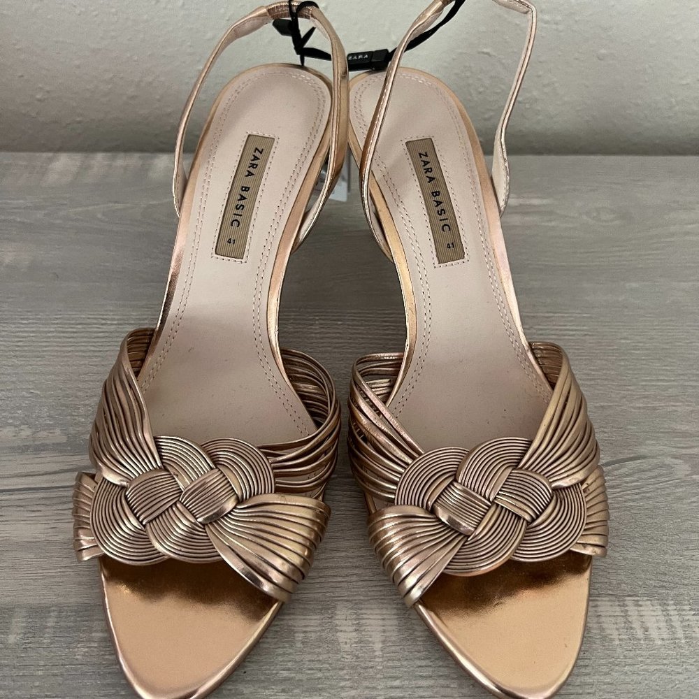 NWT Zara Rose Gold Strap Heel